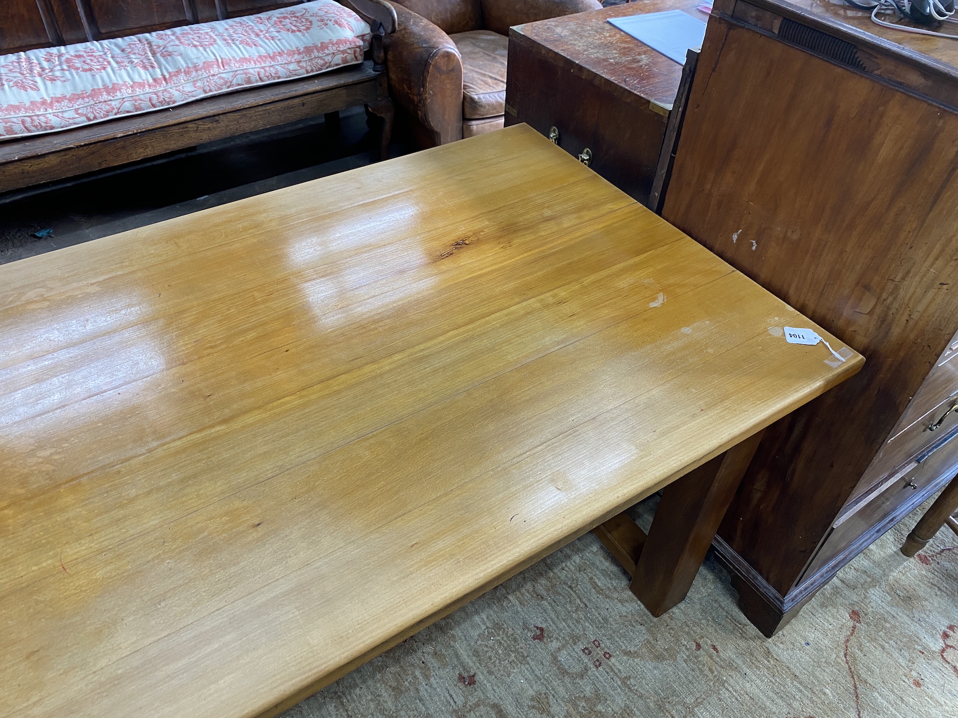 A rectangular refectory dining table, length 212cm, depth 90cm, height 76cm